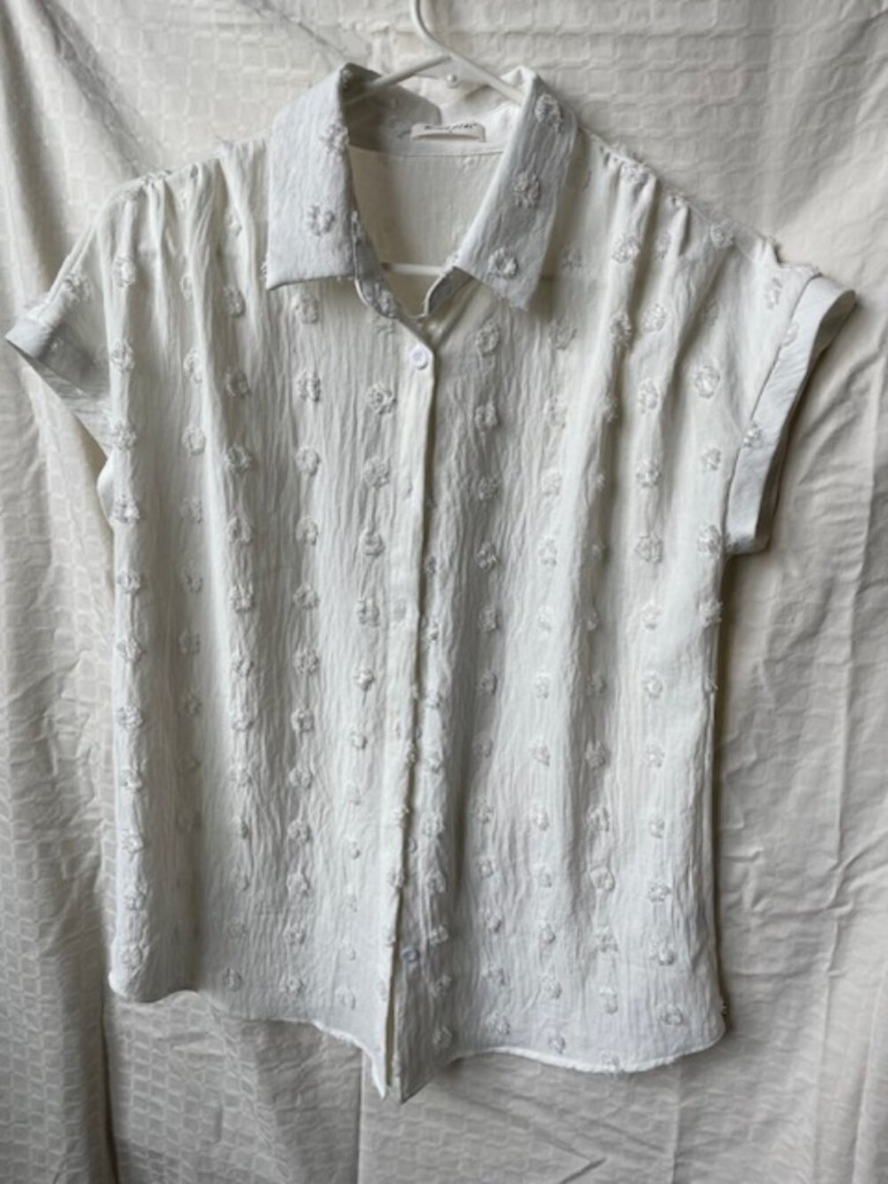 White Short Sleeve Button up blouse size Sm